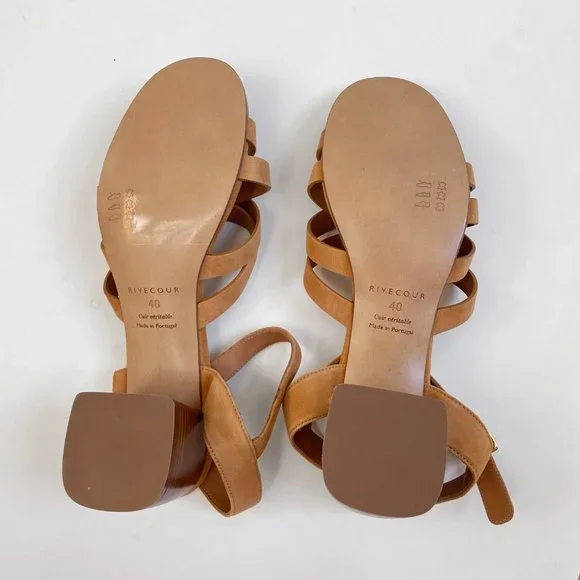 Rivecour Suede Sandals Brown Tan Leather $222 NEW Cross Stack Heel Block Ankle - Picture 10 of 12